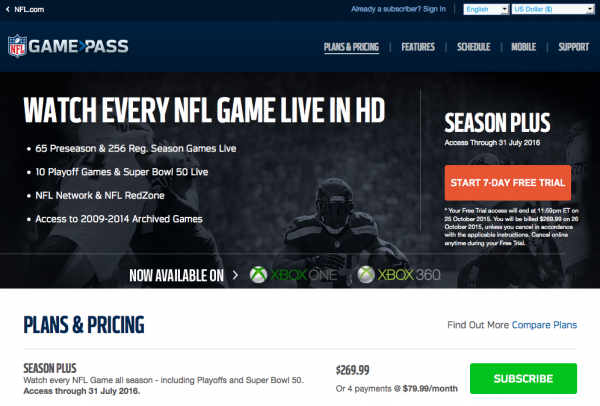 How much is NFL Game Pass in my country? Free offer this week